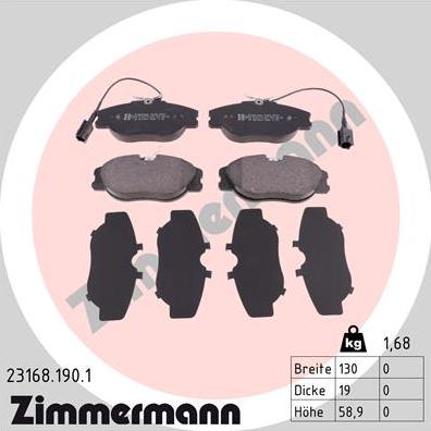 Zimmermann 23168.190.1 - Гальмівні колодки, дискові гальма avtolavka.club