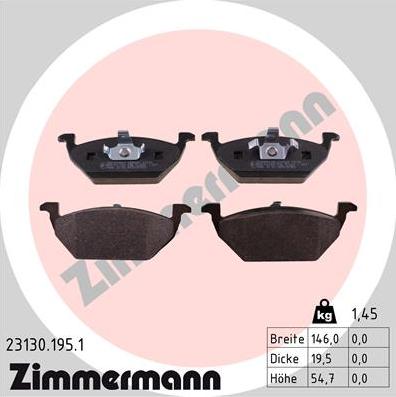 Zimmermann 23130.195.1 - Гальмівні колодки, дискові гальма avtolavka.club