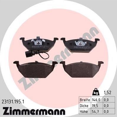 Zimmermann 23131.195.1 - Гальмівні колодки, дискові гальма avtolavka.club