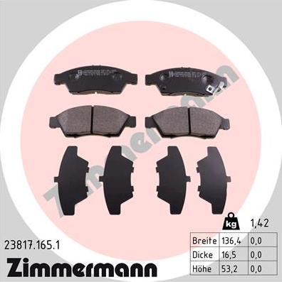 Zimmermann 23817.165.1 - Гальмівні колодки, дискові гальма avtolavka.club