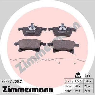 Zimmermann 23832.200.2 - Гальмівні колодки, дискові гальма avtolavka.club