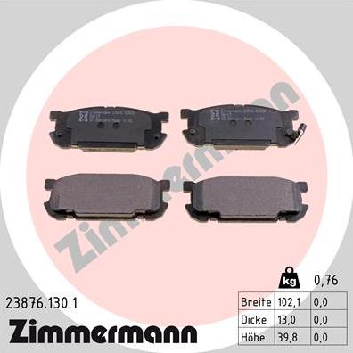 Zimmermann 23876.130.1 - Гальмівні колодки, дискові гальма avtolavka.club