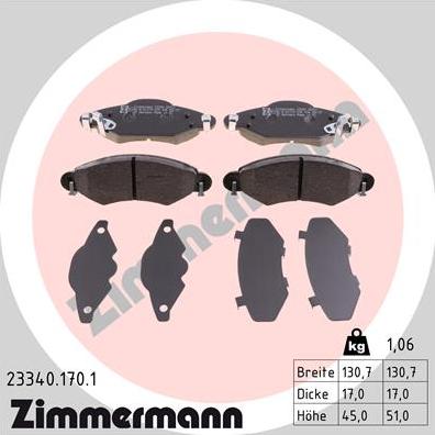 Zimmermann 23340.170.1 - Гальмівні колодки, дискові гальма avtolavka.club