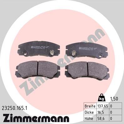 Zimmermann 23250.165.1 - Гальмівні колодки, дискові гальма avtolavka.club