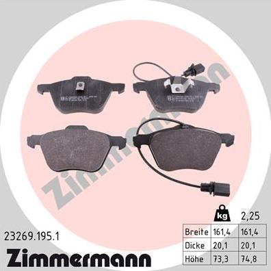Zimmermann 23269.195.1 - Гальмівні колодки, дискові гальма avtolavka.club