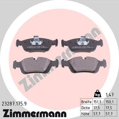 Zimmermann 23287.175.9 - Гальмівні колодки, дискові гальма avtolavka.club