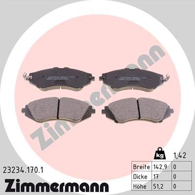 Zimmermann 23234.170.1 - Гальмівні колодки, дискові гальма avtolavka.club