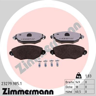 Zimmermann 23279.985.1 - Гальмівні колодки, дискові гальма avtolavka.club