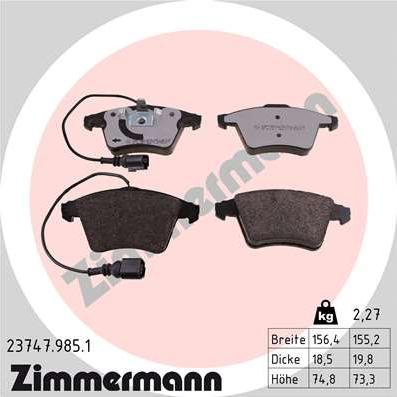 Zimmermann 23747.985.1 - Гальмівні колодки, дискові гальма avtolavka.club