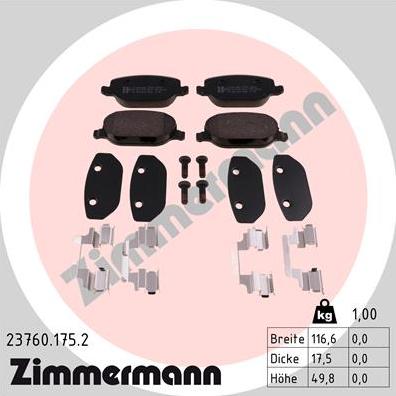 Zimmermann 23760.175.2 - Гальмівні колодки, дискові гальма avtolavka.club