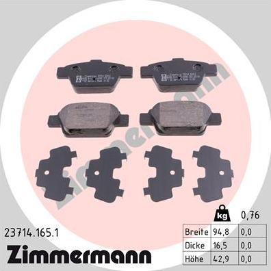 Zimmermann 23714.165.1 - Гальмівні колодки, дискові гальма avtolavka.club