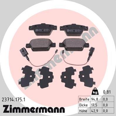 Zimmermann 23714.175.1 - Гальмівні колодки, дискові гальма avtolavka.club