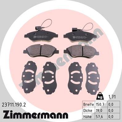Zimmermann 23711.190.2 - Гальмівні колодки, дискові гальма avtolavka.club