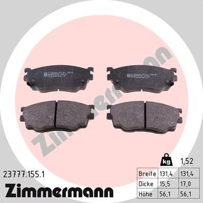 Zimmermann 23777.155.1 - Гальмівні колодки, дискові гальма avtolavka.club