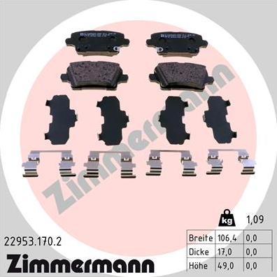 Zimmermann 22953.170.2 - Гальмівні колодки, дискові гальма avtolavka.club