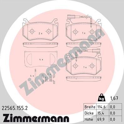 Zimmermann 22565.155.2 - Гальмівні колодки, дискові гальма avtolavka.club