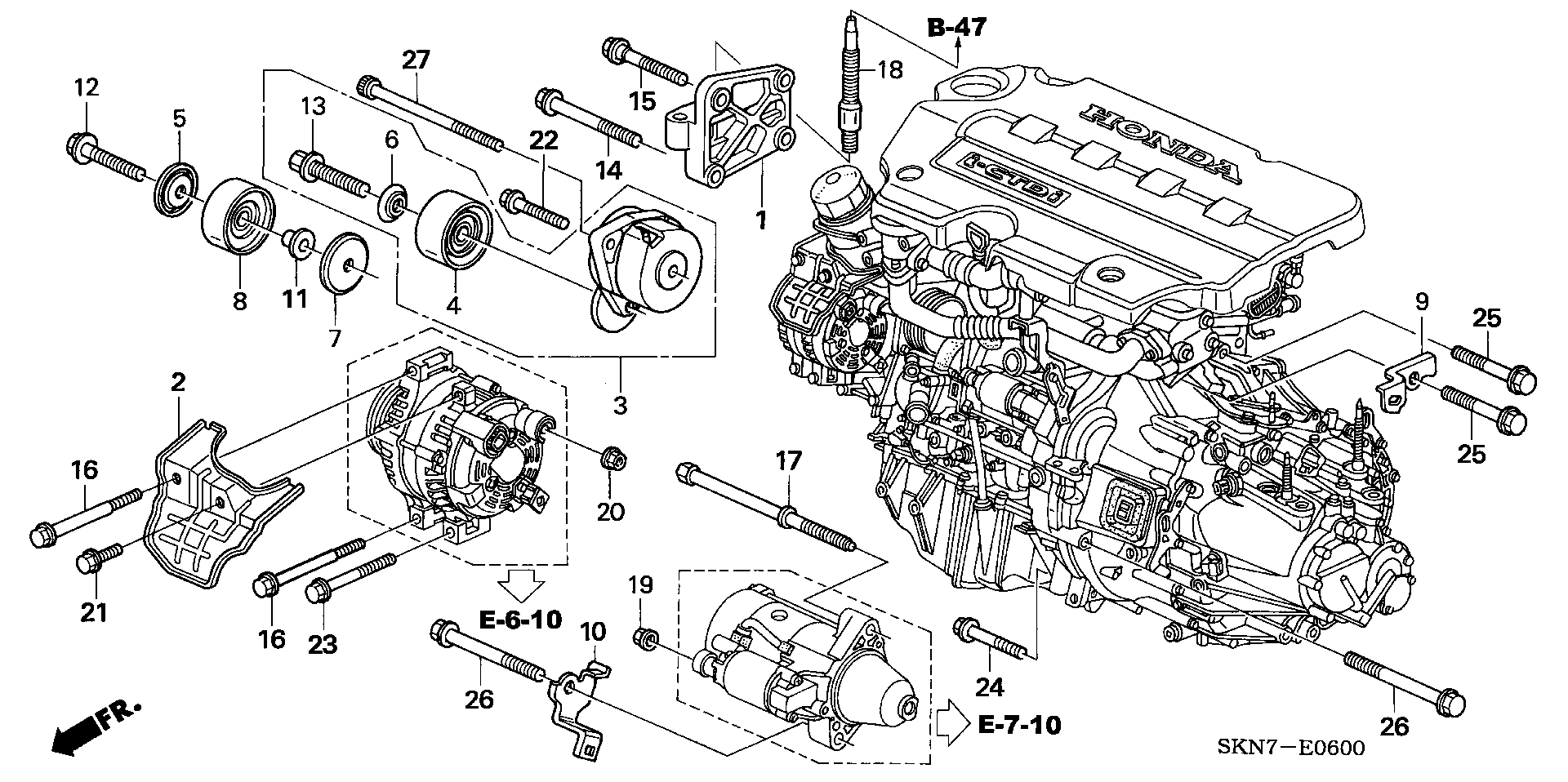 Honda 31170-RBD-E01 - Натягувач ременя, клинові зуб. avtolavka.club