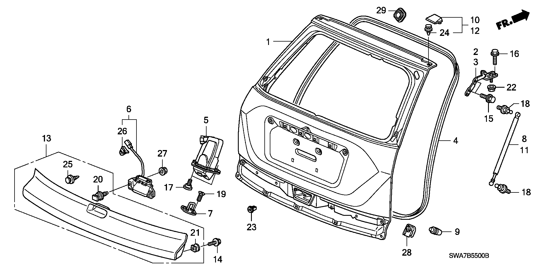 Honda 74820-SWA-A01 - Газова пружина, кришка багажник avtolavka.club