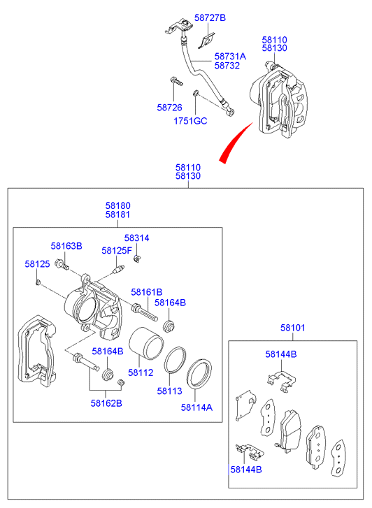 Hyundai 581010WA10 - Гальмівні колодки, дискові гальма avtolavka.club