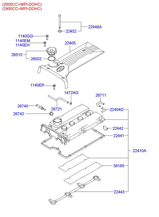 Hyundai 2245238010 - Прокладка, кришка головки циліндра avtolavka.club