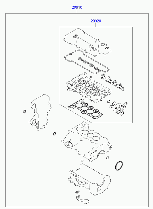 KIA 20910-2BK01 - Комплект прокладок, двигун avtolavka.club