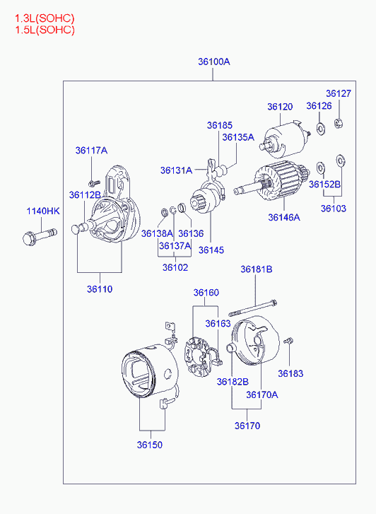 KIA 36131-11140 - Важіль включення, стартер avtolavka.club