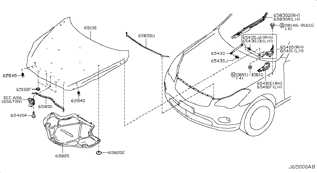 Infiniti 654701BA0A - Газова пружина, капот avtolavka.club