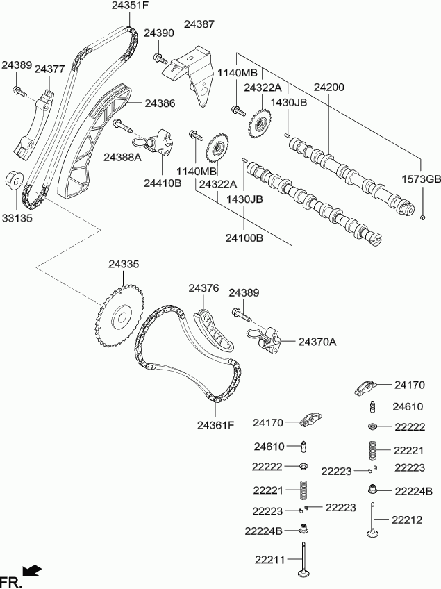 KIA 243612A600 - Комплект ланцюга приводу распредвала avtolavka.club