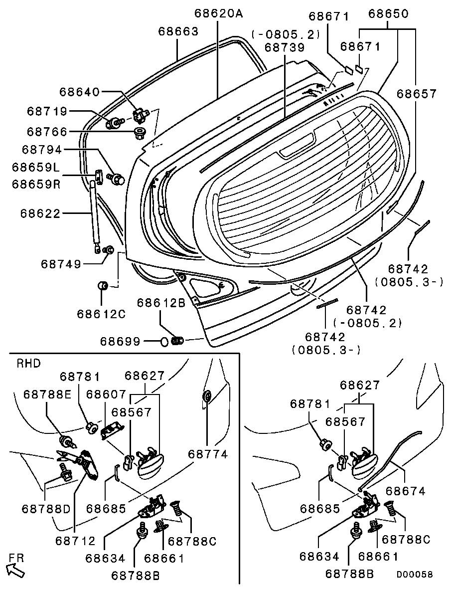 Mitsubishi MR959243 - Газова пружина, кришка багажник avtolavka.club