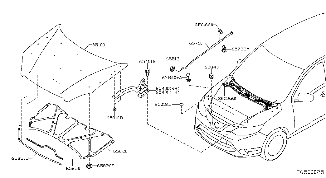 NISSAN 65401 4EA0A - Шарнір, капот avtolavka.club