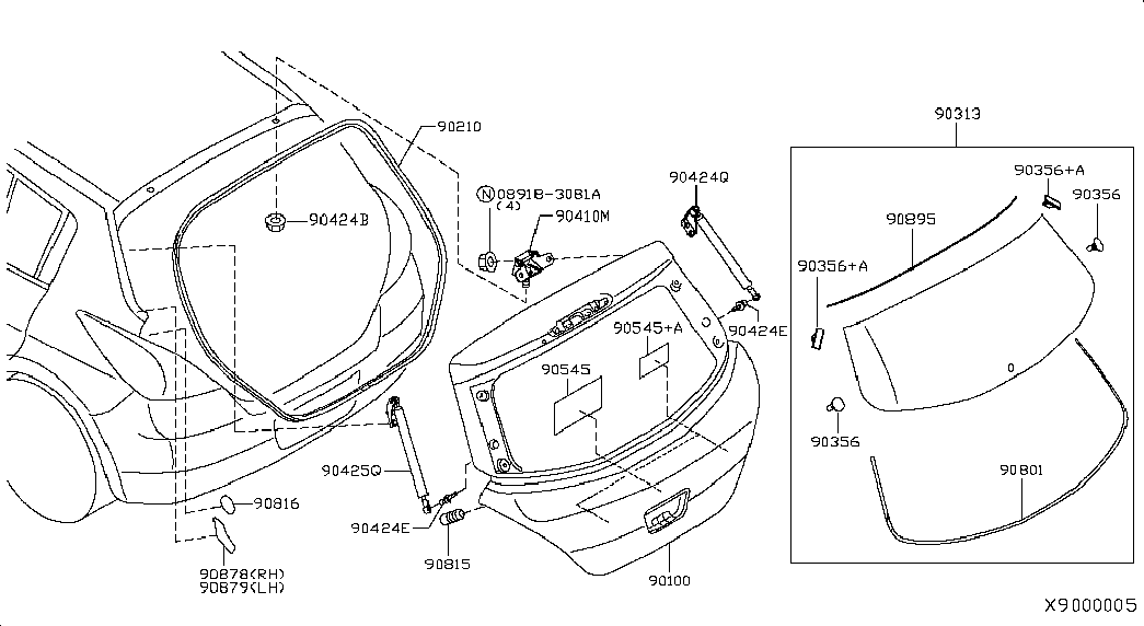 NISSAN 90300EL000 - Заднє скло avtolavka.club