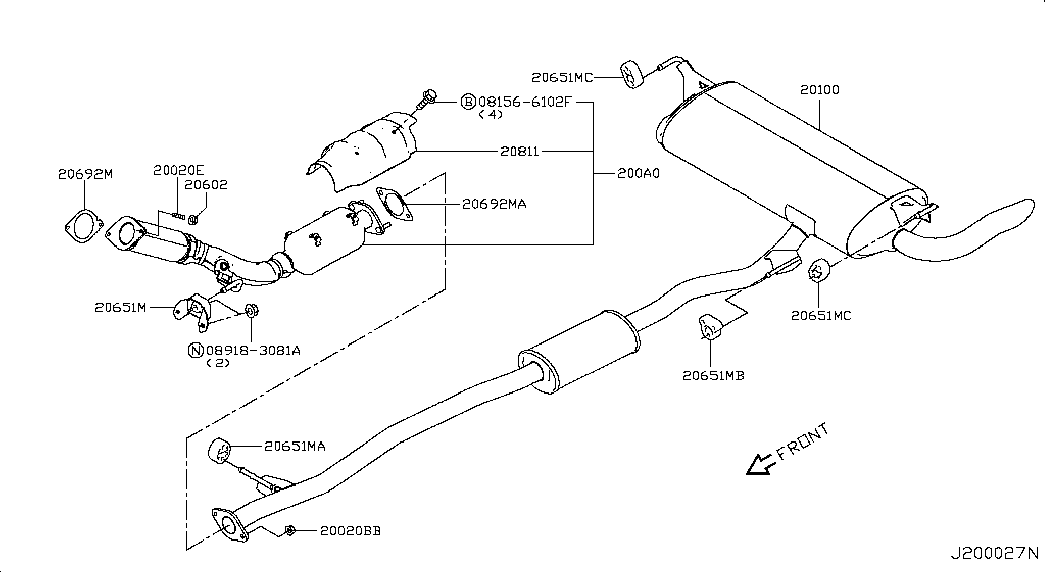 NISSAN (200A0-4CE0A) - Монтажний комплект, труба вихлопного газу avtolavka.club