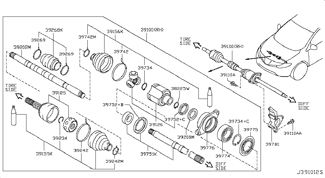 NISSAN 391001AA0B - Приводний вал avtolavka.club