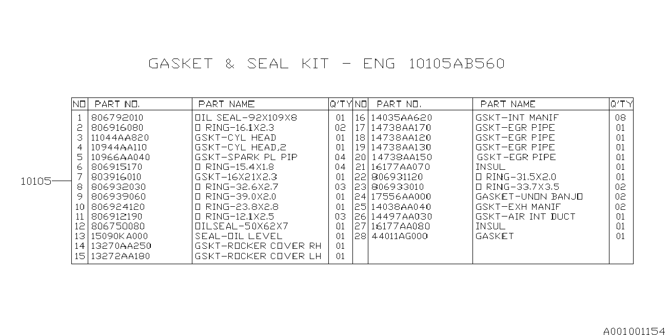 Subaru 10105AB560 - Комплект прокладок, двигун avtolavka.club