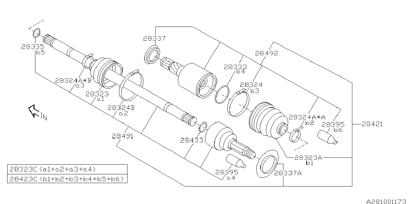 Subaru 28421-XA00B - Шарнірний комплект, ШРУС, приводний вал avtolavka.club