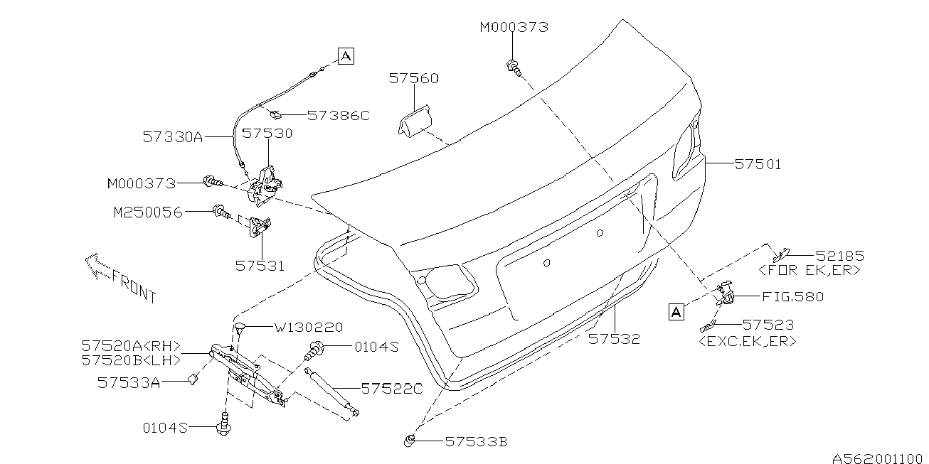 Subaru 57522AJ00A - Газова пружина, кришка багажник avtolavka.club