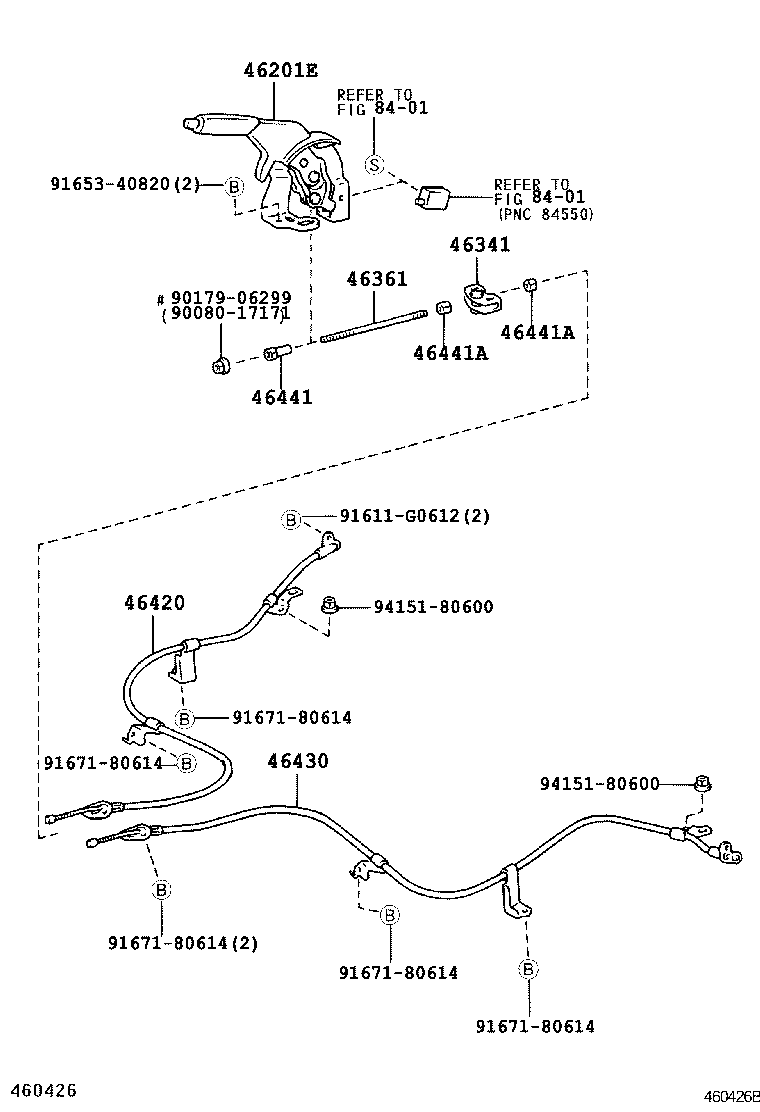 TOYOTA 46430-52080 - Трос, гальмівна система avtolavka.club