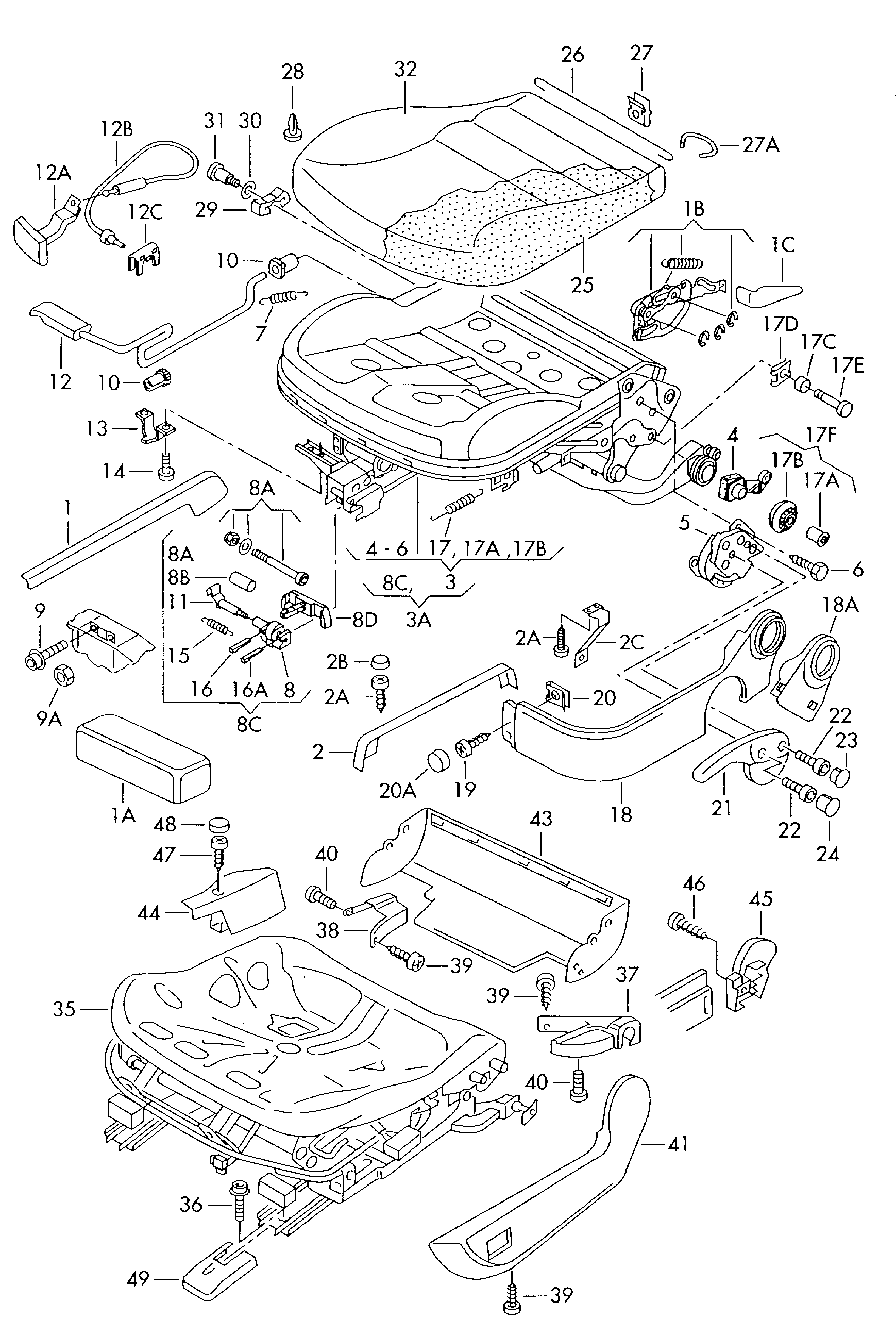 Seat 1J0 881 265C - Трос, регулювання спинки сидіння avtolavka.club