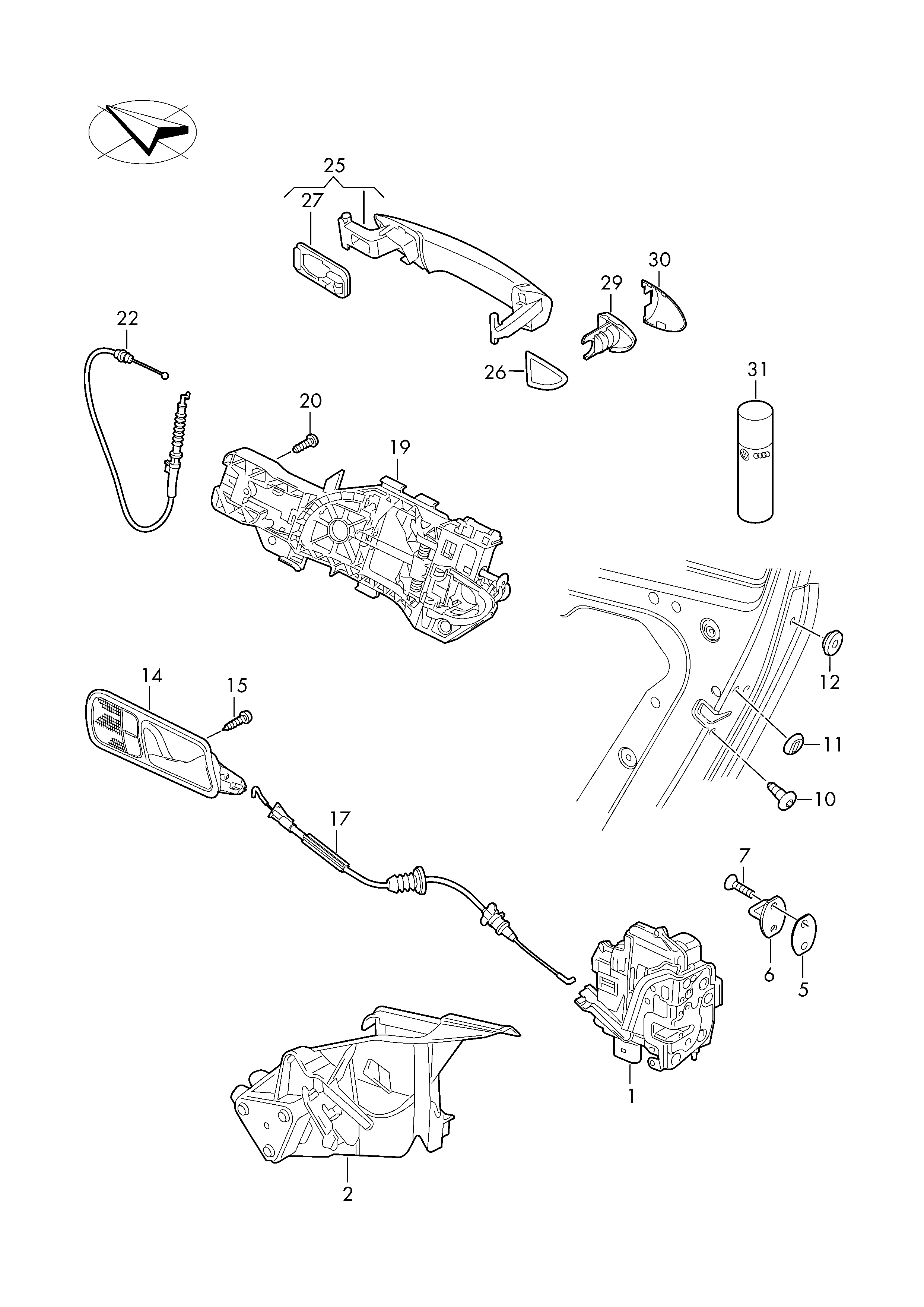 VW 3C8 837 017A - Трос, замок дверей avtolavka.club