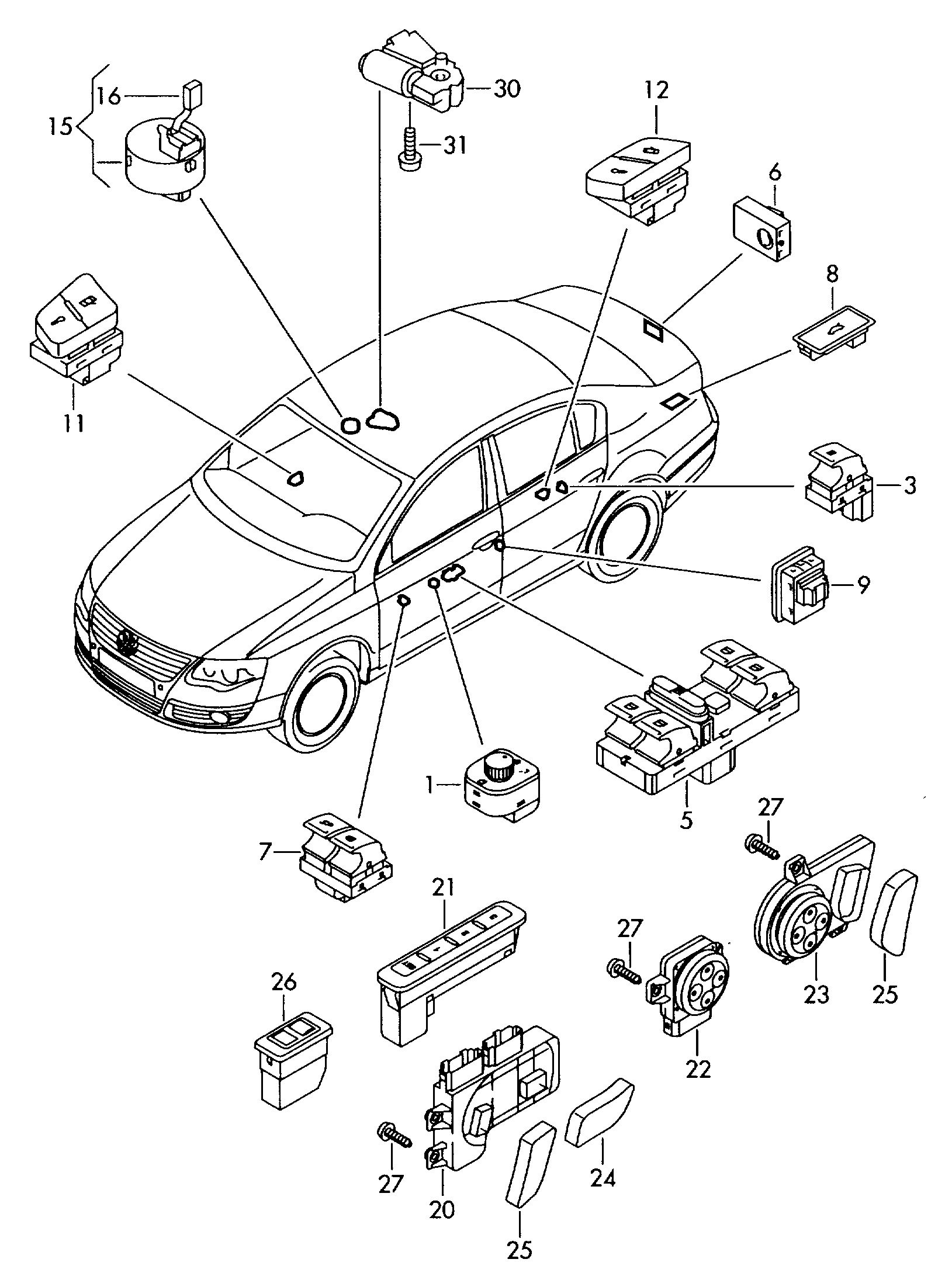 VW 3C0 962 125 B - Вимикач, фіксатор двері avtolavka.club